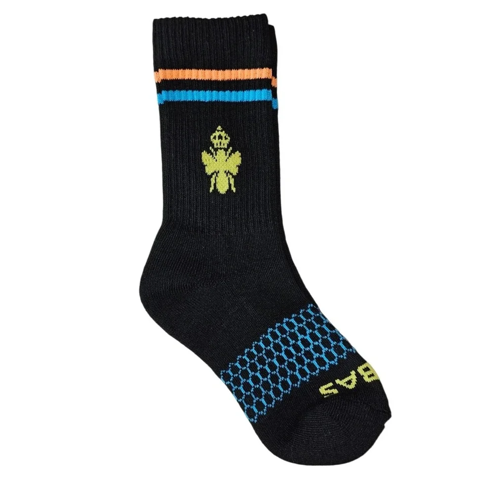 10 Pair Lot Bombas Crew Socks Kids XS Black Honeycomb Arch Support Tab